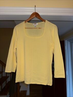 Talbots Pale Yellow Scoop-Neck Long Sleeve Top